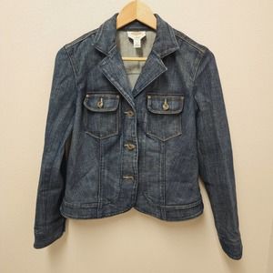 Talbots Denim Jean Jacket Button Down Pockets Medium Wash Stretch Women's Size 6